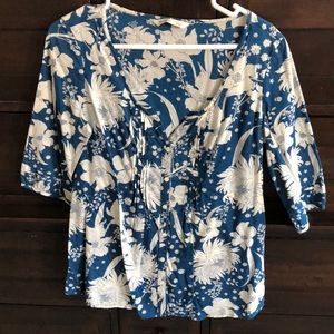 Old Navy Blue/Cream Peasant Top Size M